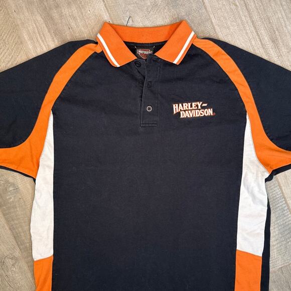 Harley-Davidson Black and Orange Polo Mens Size Large - Picture 2 of 10